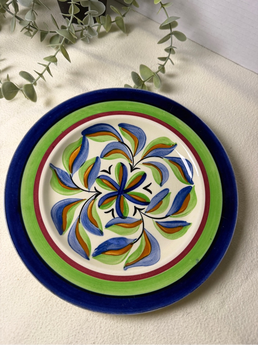 Vintage Baker & Co England Handprinted 8.5" Floral Art Pottery